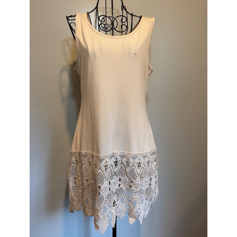 Pretty Angel Cream Crochet Lace Hem Sleeveless Tunic Dress/extender SM